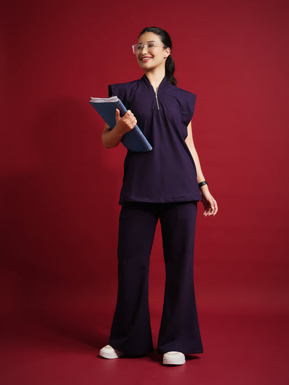 Monarch 4way Stretchable (Violet) With Flared Pant Set