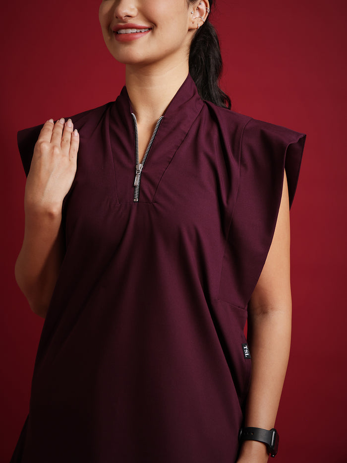 Monarch 4way Stretchable (Wine) With Flared Pant Set