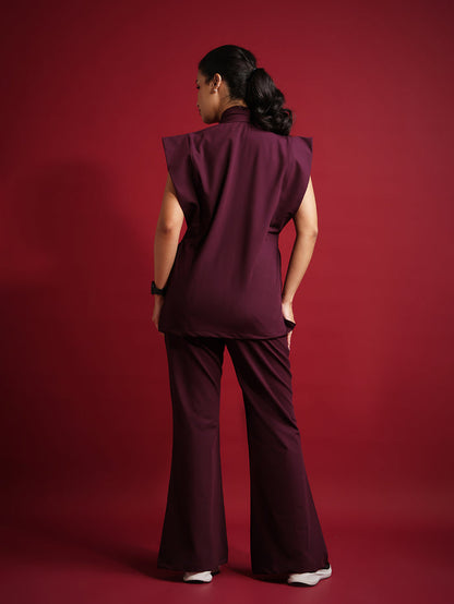 Monarch 4way Stretchable (Wine) With Flared Pant Set