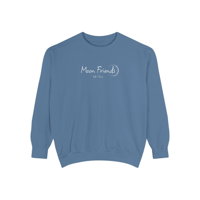 Zodiac Academy inspired oversized crewneck sweatshirt by thtgrlreads featuring a vintage-washed moon friends graphic in subtle white print, from the cozy crewnecks collection.