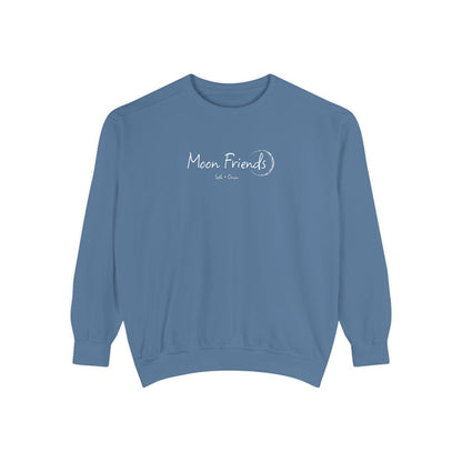 Zodiac Academy inspired oversized crewneck sweatshirt by thtgrlreads featuring a vintage-washed moon friends graphic in subtle white print, from the cozy crewnecks collection.