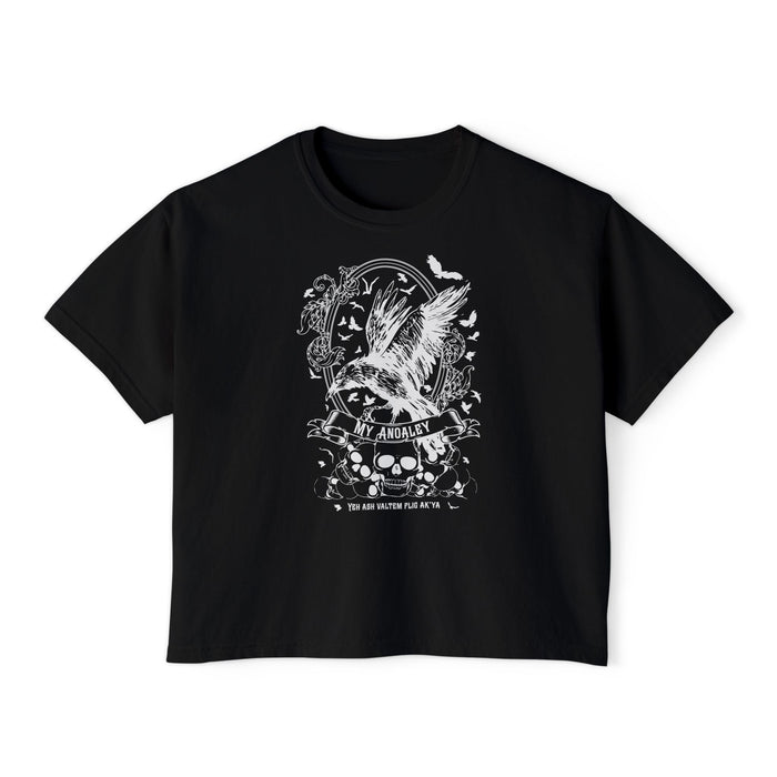 thtgrlreads unisex comfort colors graphic tee featuring a vintage-style black shirt with white gothic script and detailed illustration of a soaring bird, skulls, and bats.