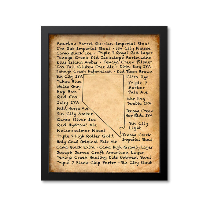 Nevada Beer Map Art Print