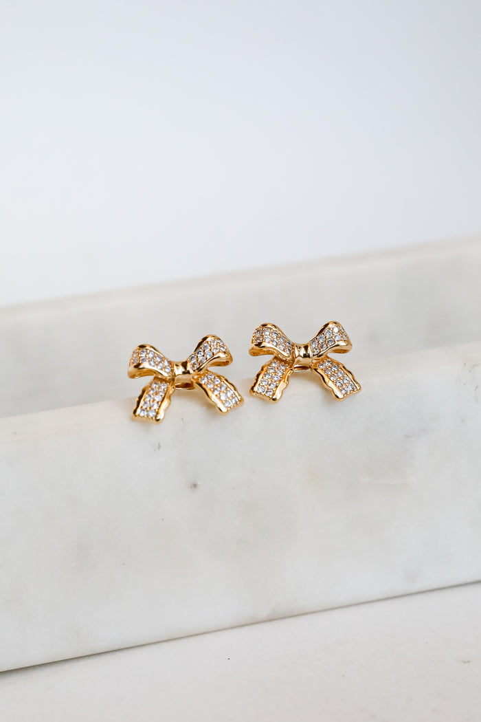 Nicole Gold Rhinestone Bow Earrings