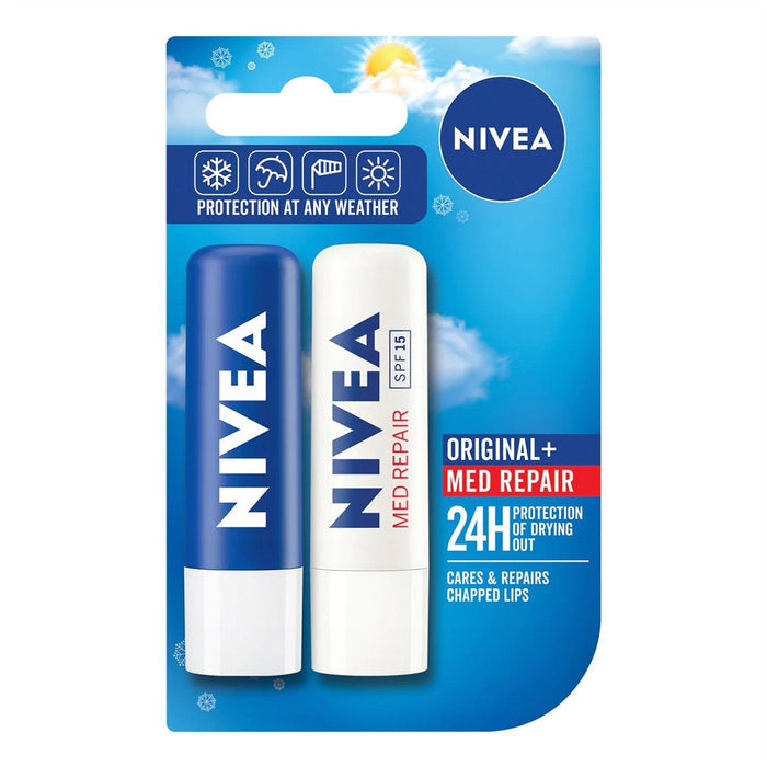 Nivea Lip Care Original & Med Repair Set 4.8g/ 5.5ml - ikatehouse