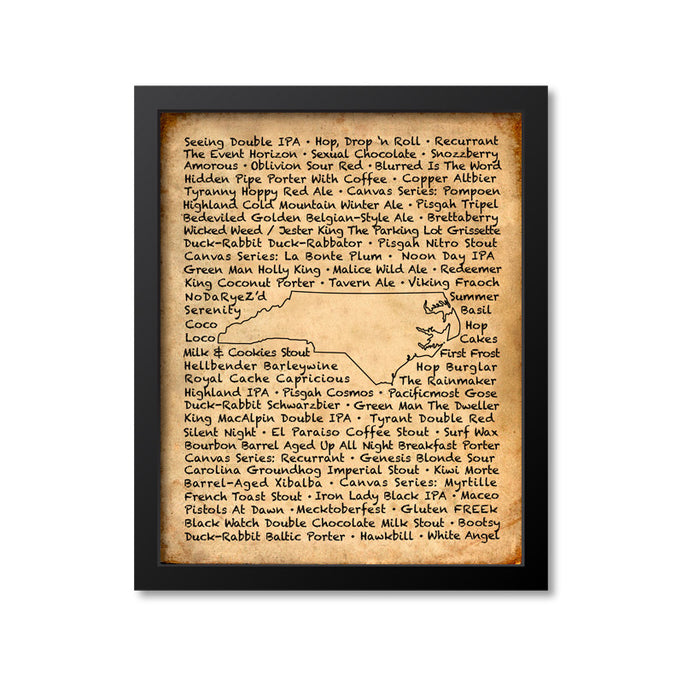 North Carolina Beer Map Art Print