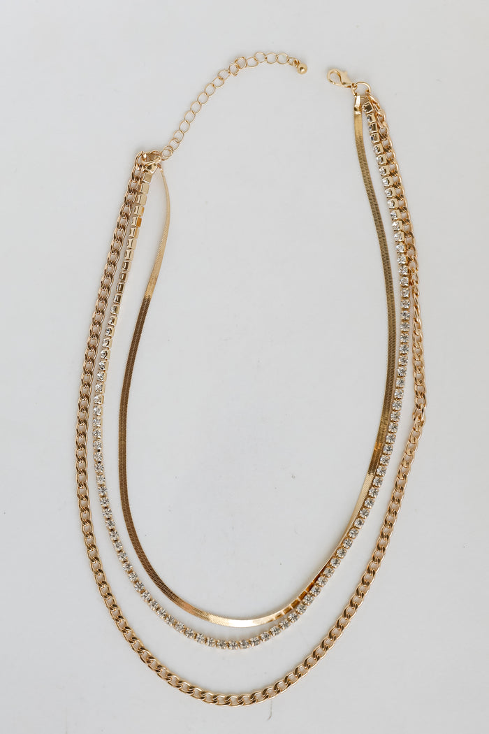 Gold Rhinestone Layered Necklace