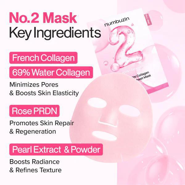 Numbuzin No.2 Overnight Rose PDRN Overnight Collagen Mask 4 pcs