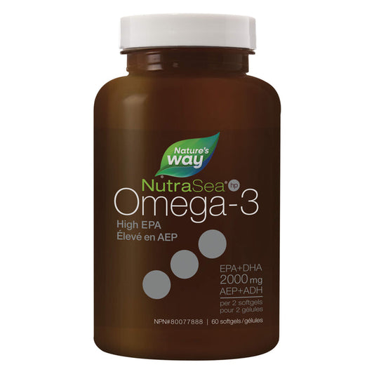 Bottle of NutraSea HP Extra Strength EPA Omega-3 Mint Flavour  Liquid Gels 60 Softgels