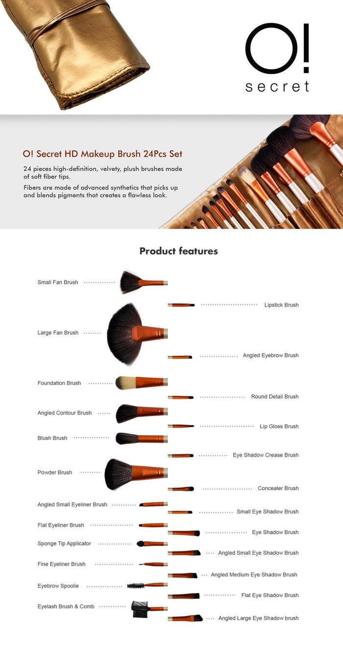 O! Secret HD Makeup Brush 24Pcs Set - ikatehouse