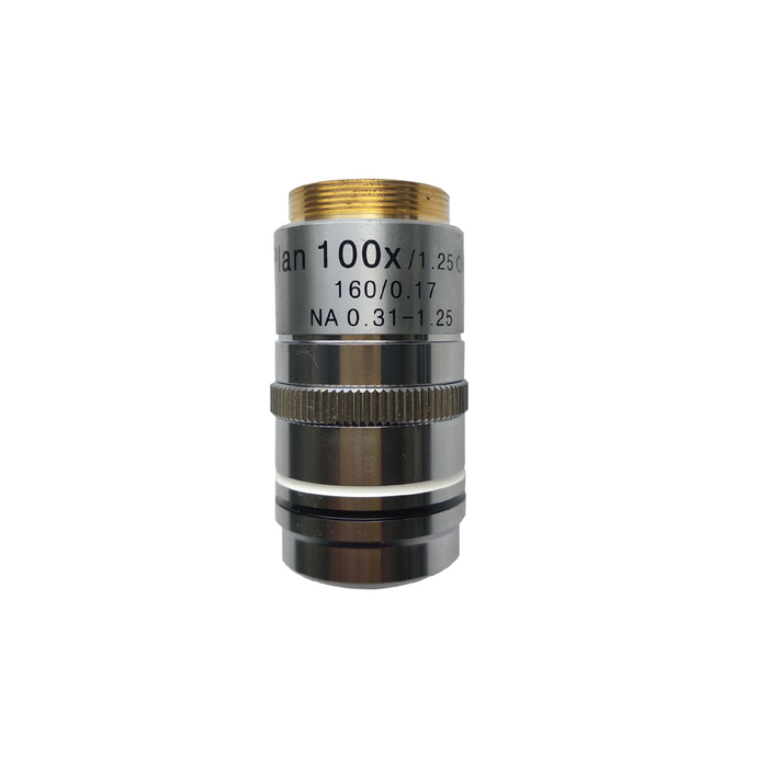 Objective Working Distance 0.18mm 100X Achromatic Iris Diaphragm Objective, SKU BM02013811, three quarter front view