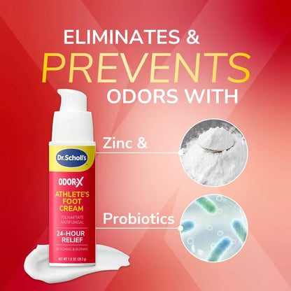 Athlete's Foot antifungal cream bottle with zinc and probiotics visuals