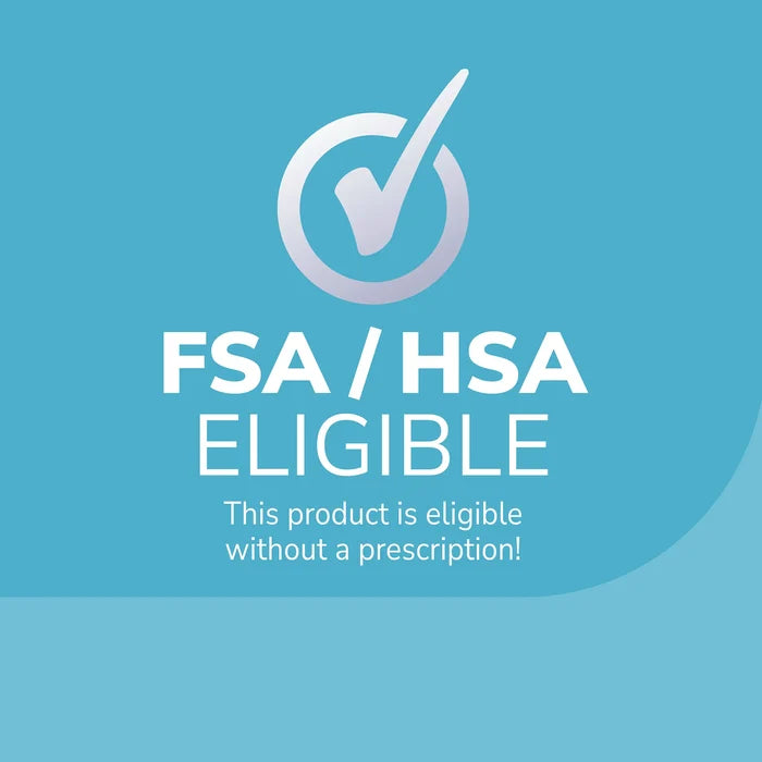 FSA/HSA eligible badge for athlete's foot medicated spray on-screen graphic.