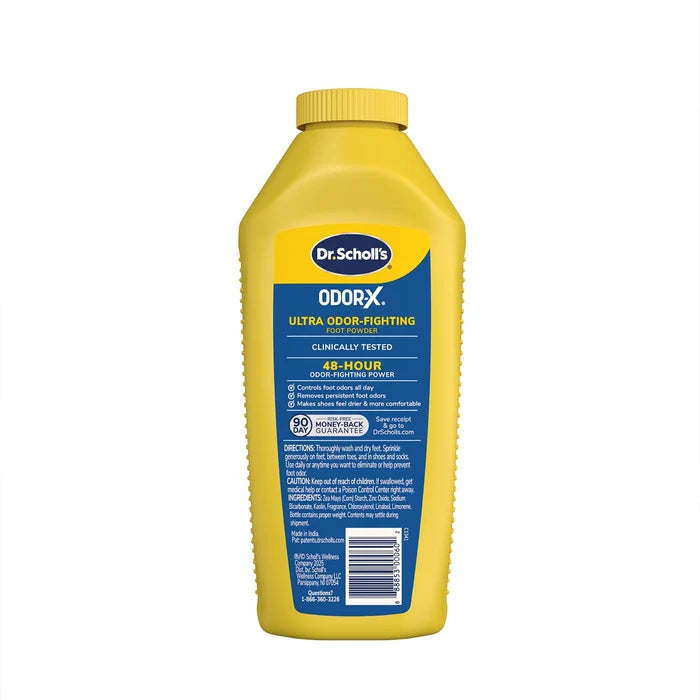 Odor-X Ultra odor-fighting foot powder bottle back label