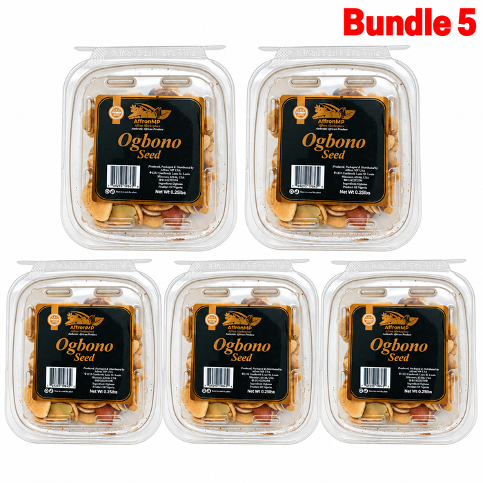 Ogbono Seeds in branded packaging, authentic African bush mango seeds used as a natural soup thickener, ideal for preparing rich, flavorful Nigerian ogbono soup and traditional West African dishes.