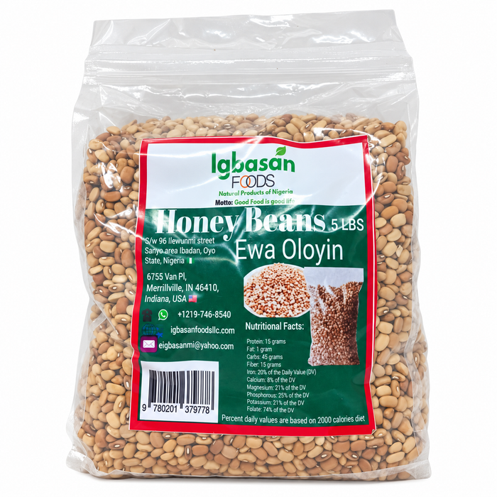 Oloyin Beans by Igbansan Foods, authentic Nigerian honey beans with a naturally creamy texture and mildly sweet flavor, ideal for traditional bean porridge, akara, moi moi, and everyday meals.