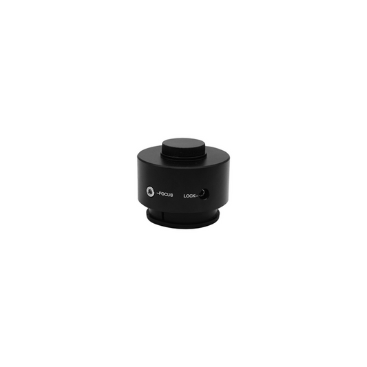 Olympus Compatible 0.5X Adjustable Microscope Camera Coupler C-Mount Adapter 42mm, SKU CP02511301, three quarter front view
