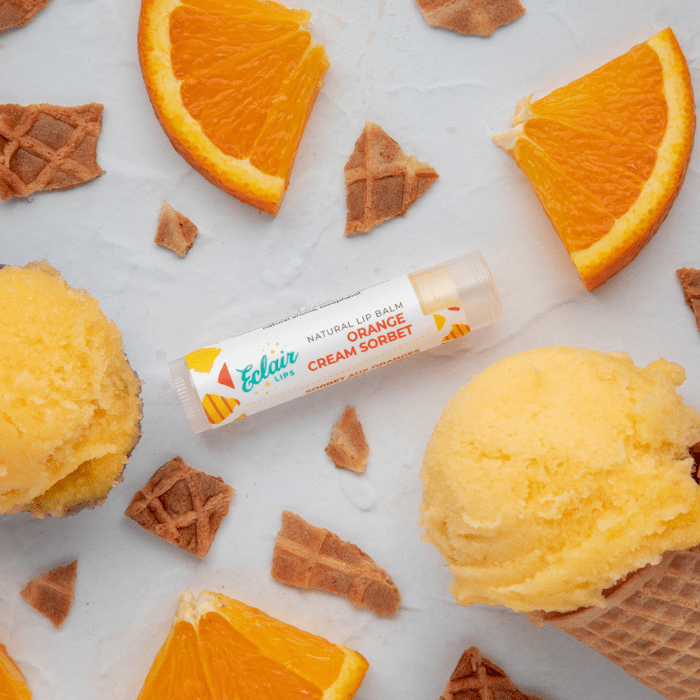 Eclair Lips Orange Cream Sorbet lip balm with fruit and treats