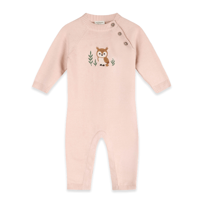 Owl Embroidered Baby Knit Jumpsuit, Organic Cotton
