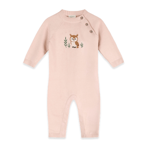 Owl Embroidered Baby Knit Jumpsuit, Organic Cotton