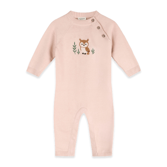 Owl Embroidered Baby Knit Jumpsuit, Organic Cotton
