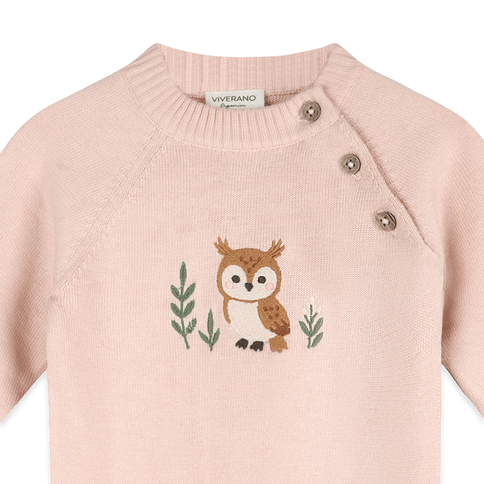Organic Cotton Owl Embroidered Baby Knit Jumpsuit, Detail