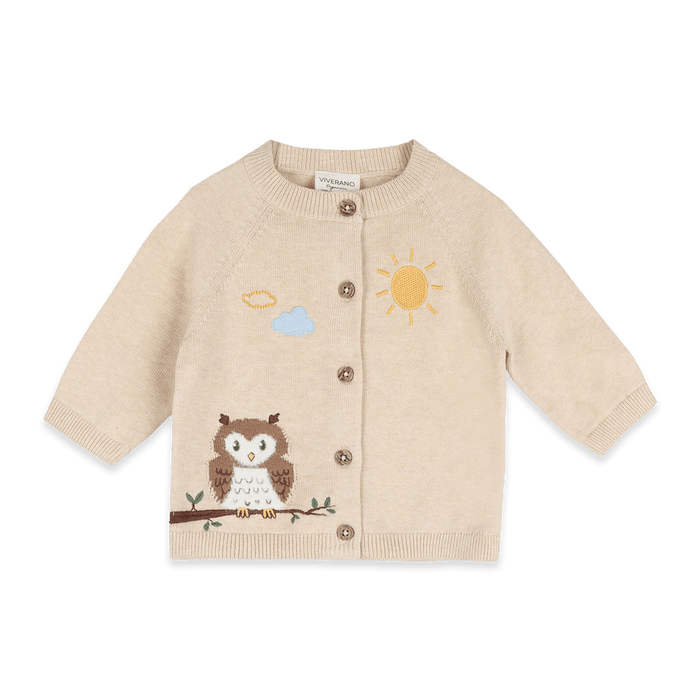 Owl Embroidered Knit Baby Cardigan, Organic Cotton