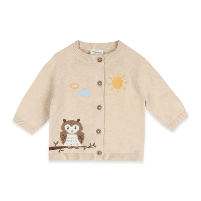 Owl Embroidered Knit Baby Cardigan, Organic Cotton