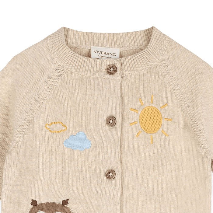 Organic Cotton Owl Embroidered Knit Baby Cardigan, Button Detail