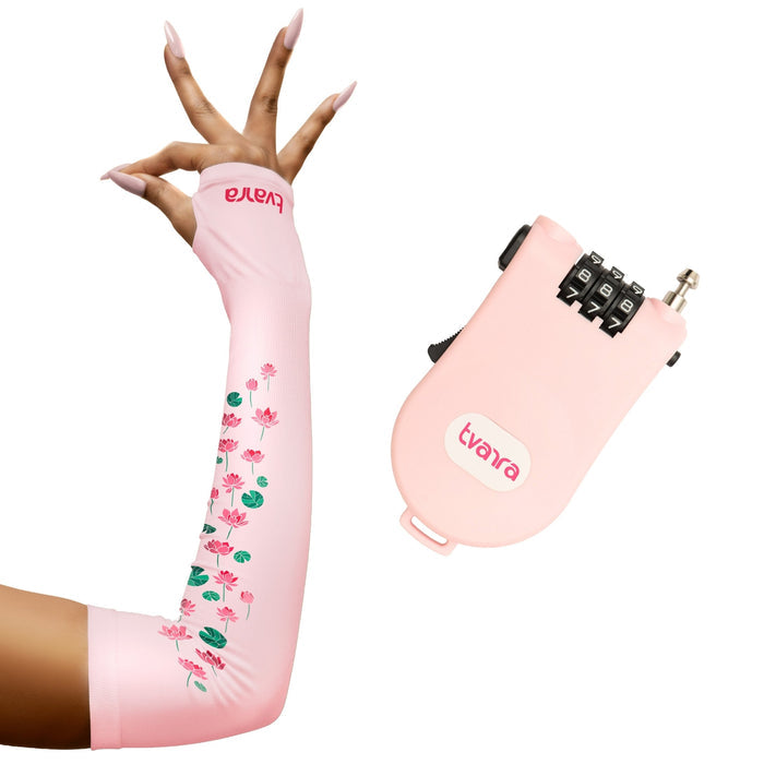Padmaa Arm Sleeves + Secure Loop Helmet Lock Combo - Baby Pink