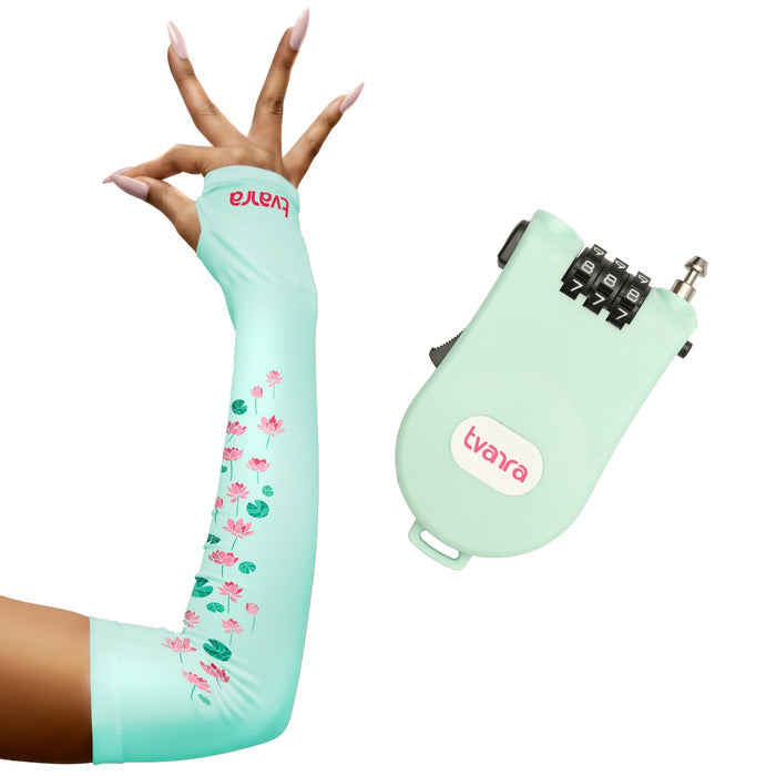 Padmaa Arm Sleeves + Secure Loop Helmet Lock Combo - Mint Green