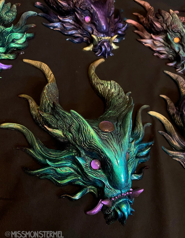 PANOPTES BEAST WALL SCULPTURE- GREENS/PURPLES
