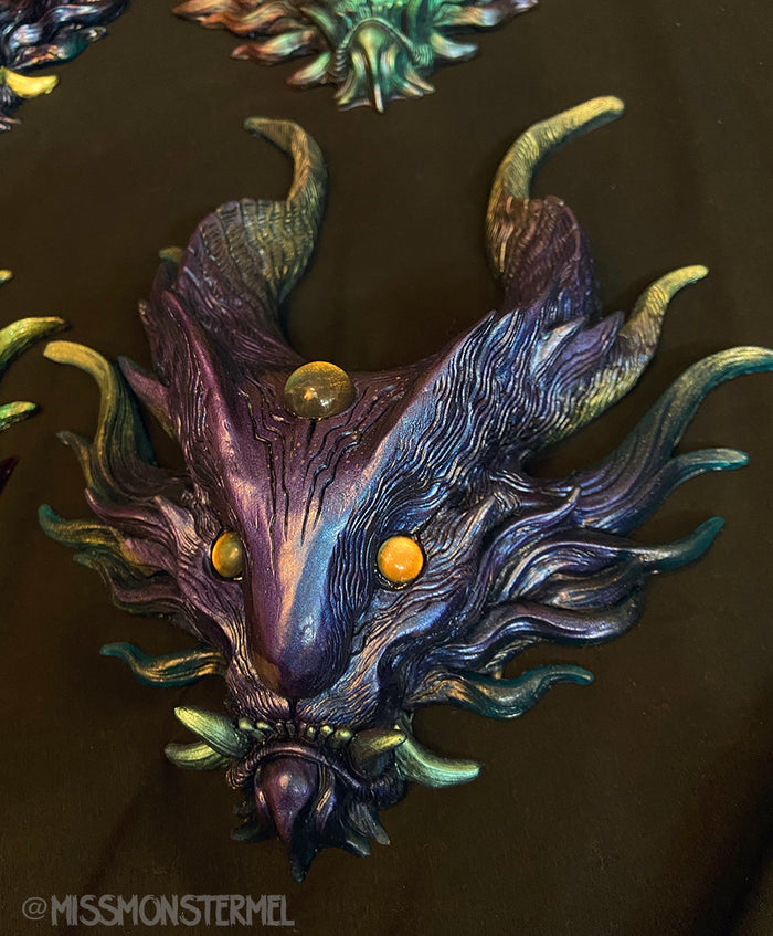 PANOPTES BEAST WALL SCULPTURE- GREENS/PURPLES