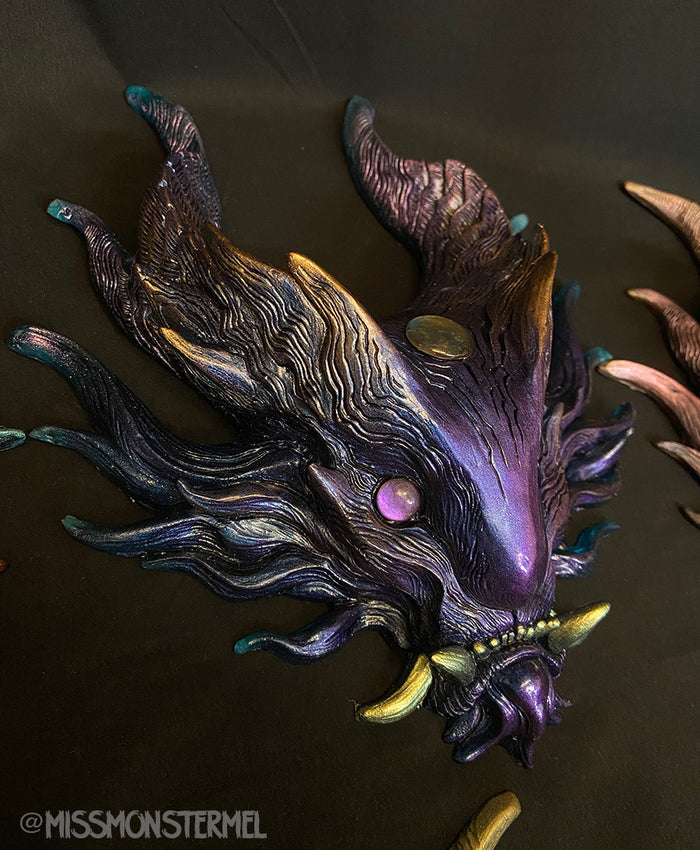 PANOPTES BEAST WALL SCULPTURE- GREENS/PURPLES