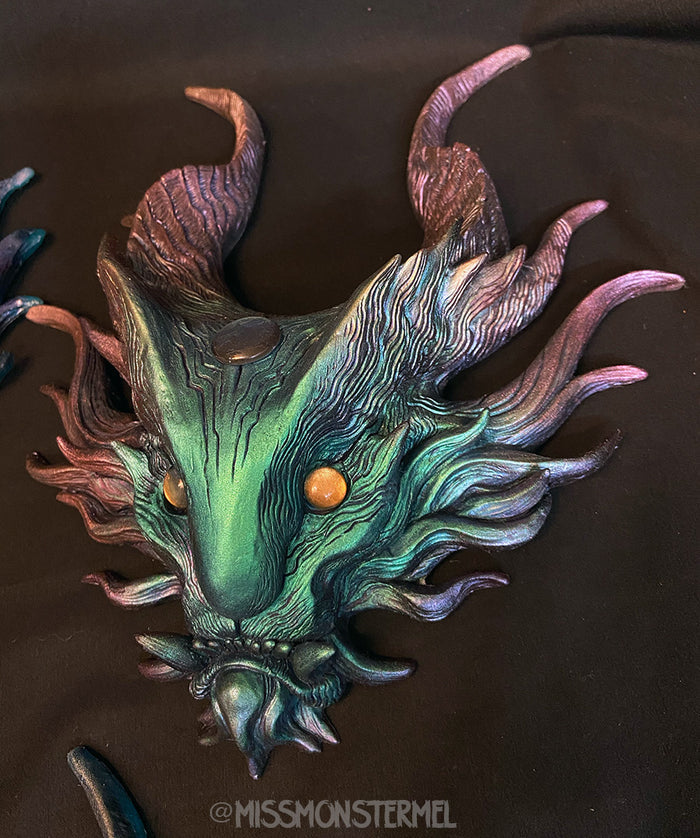 PANOPTES BEAST WALL SCULPTURE- GREENS/PURPLES
