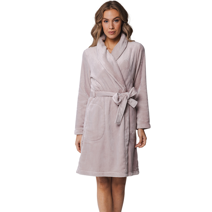 Pastunette Soft Comfort Pale Pastel Pink Ladies Soft & Warm Flannel Fleece Wrap-Over Dressing Gown