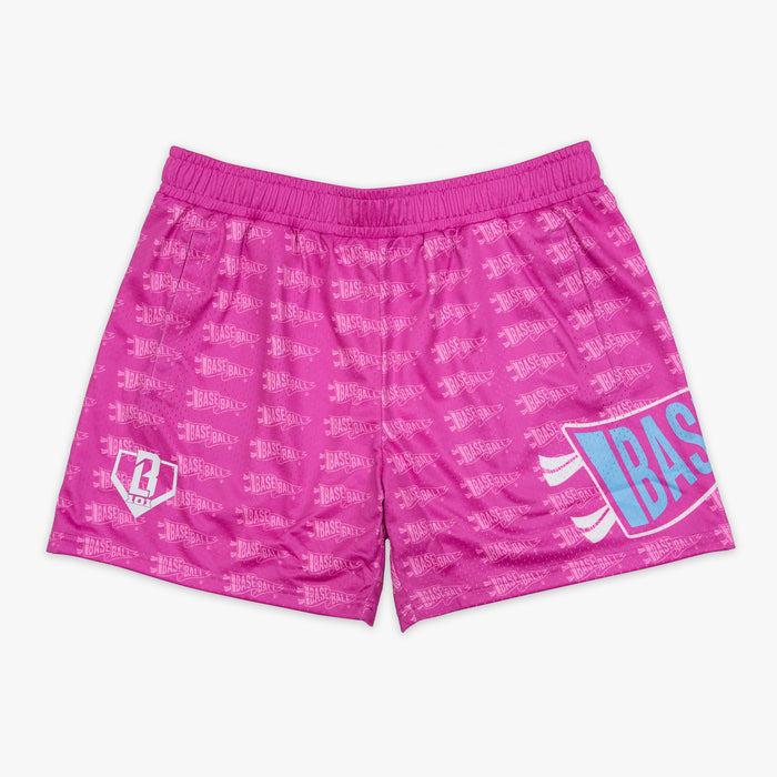 Pink Pennant Cotton Candy Pink youth shorts — front view