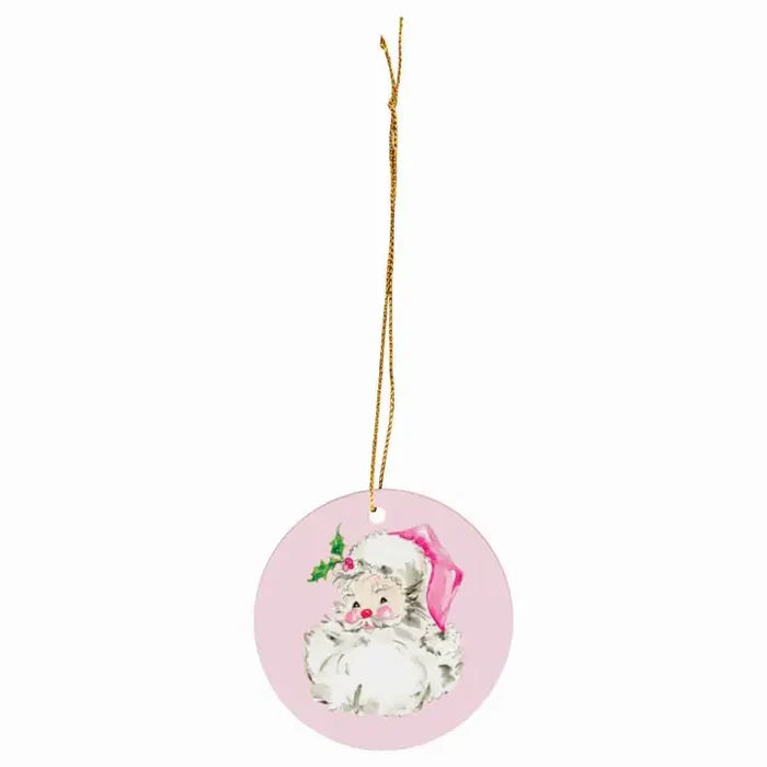 Pink Santa Ceramic Ornament - RosanneBeck