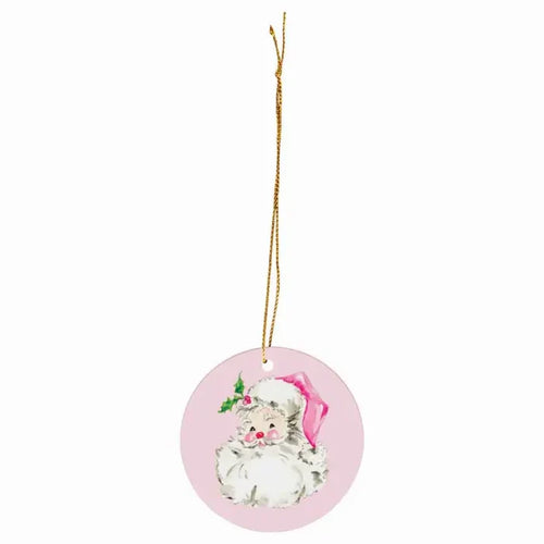 Pink Santa Ceramic Ornament - RosanneBeck