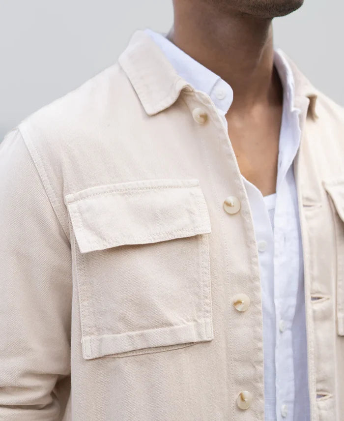 Powerlook Beige Cotton Denim Overshirt