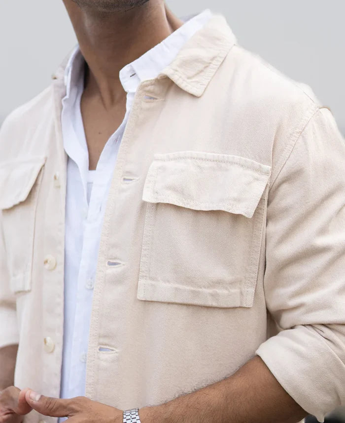 Powerlook Beige Cotton Denim Overshirt