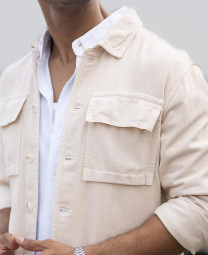 Powerlook Beige Cotton Denim Overshirt