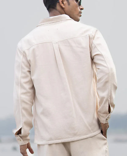 Powerlook Beige Cotton Denim Overshirt