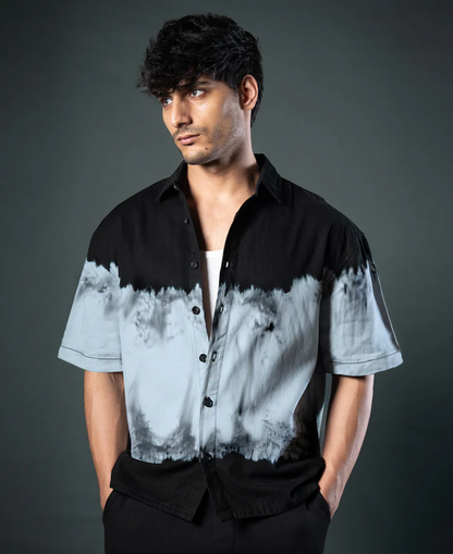 Powerlook Black Tie-Dye Boxy Cotton Shirt