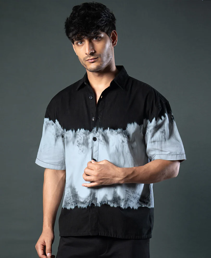 Powerlook Black Tie-Dye Boxy Cotton Shirt