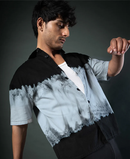 Powerlook Black Tie-Dye Boxy Cotton Shirt