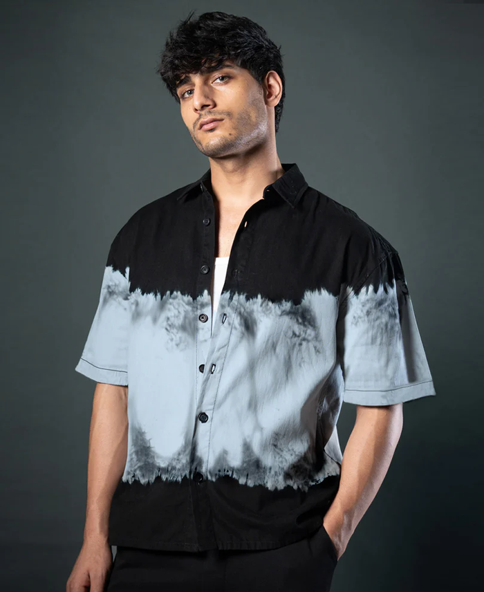 Powerlook Black Tie-Dye Boxy Cotton Shirt
