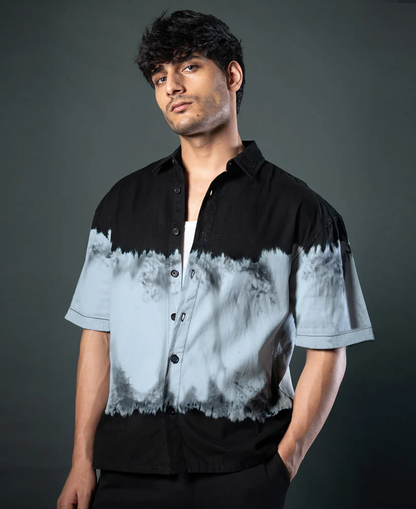 Powerlook Black Tie-Dye Boxy Cotton Shirt