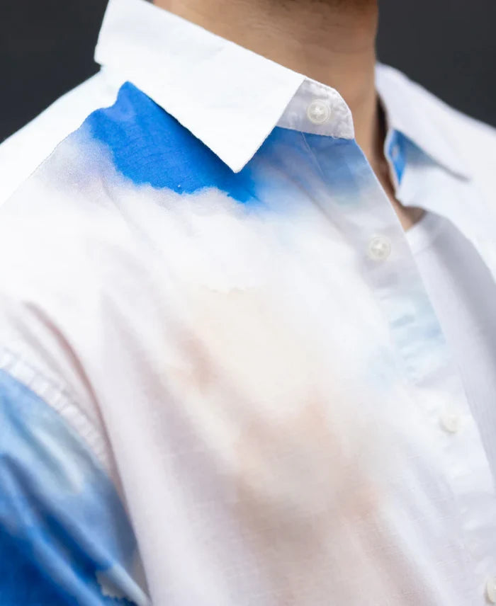 Powerlook Blue Tie-Dye Print Cotton Shirt