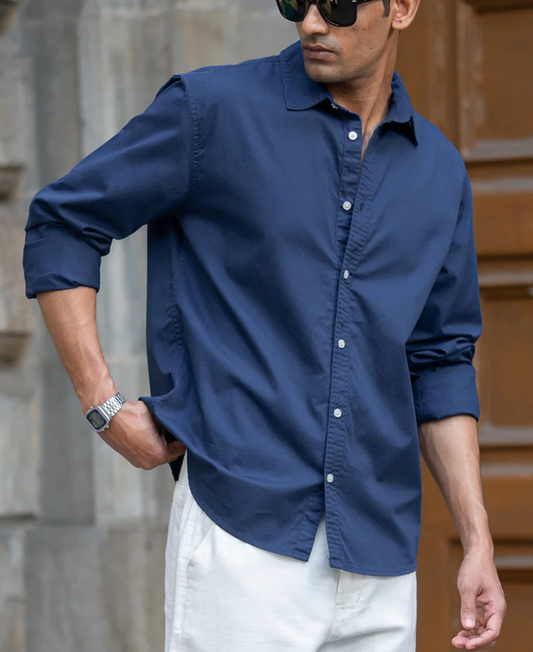 Powerlook Blue Washed Cotton Shirt
